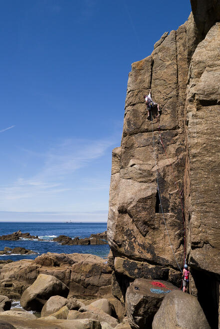 Dad Climbing Crack in the Sky (E1 5b)