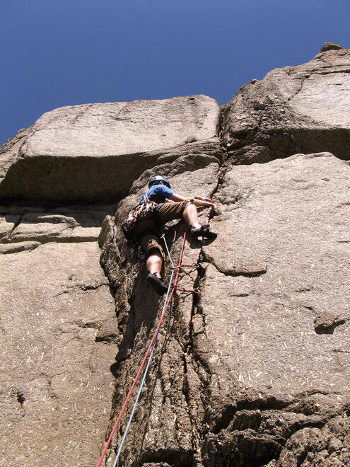 Me climbing Dialectic (E1 5b)