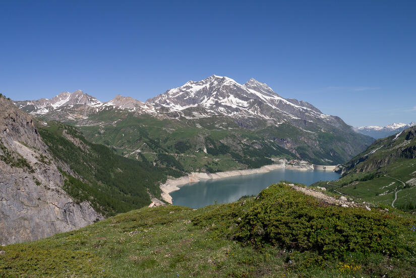 View over Lac du Chevril after doing a solo ascent of the Les Pl