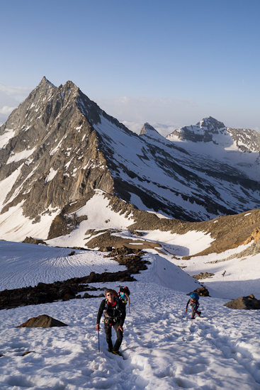 Climbing the soft snow slope