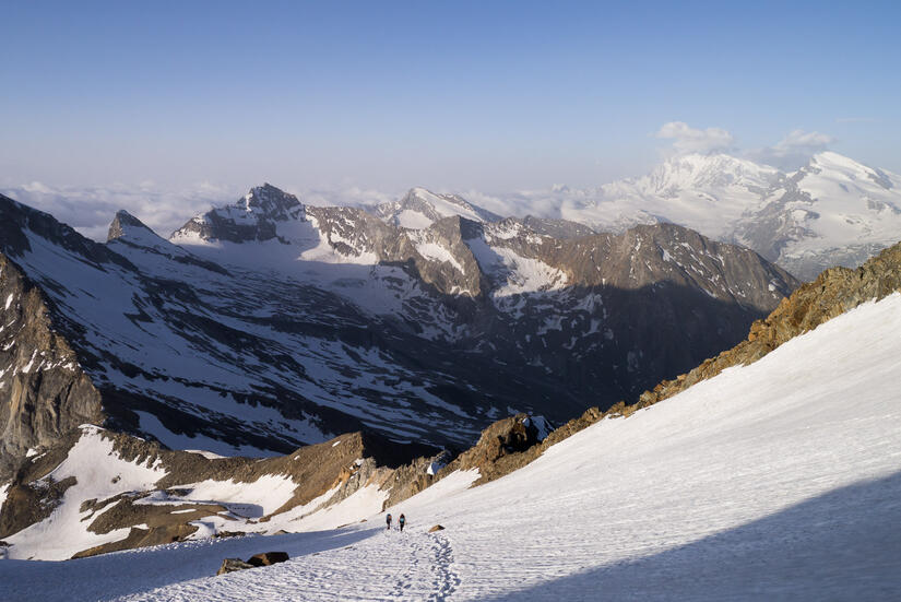 Climbing the soft snow slope