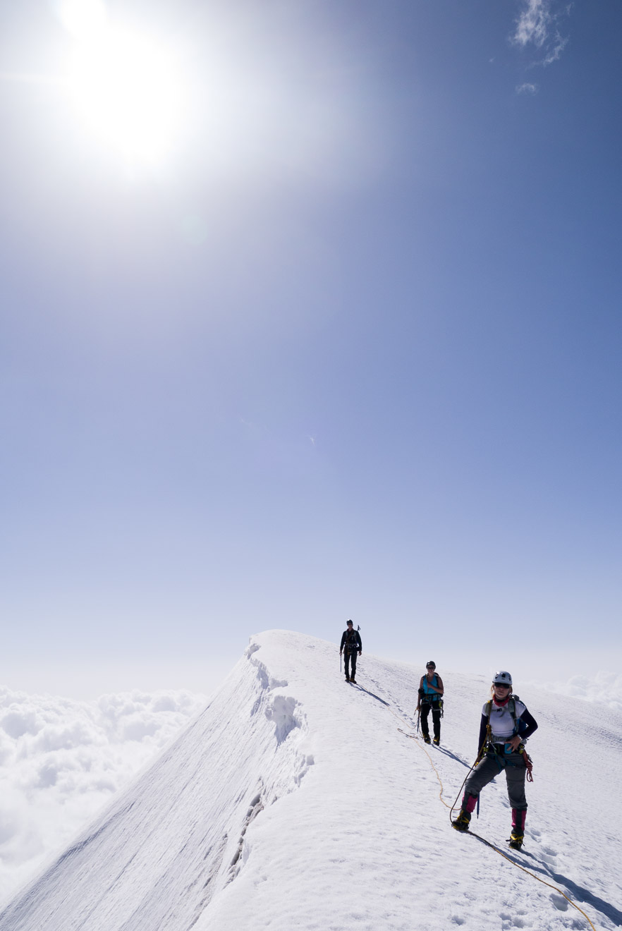 Approaching the snow arete