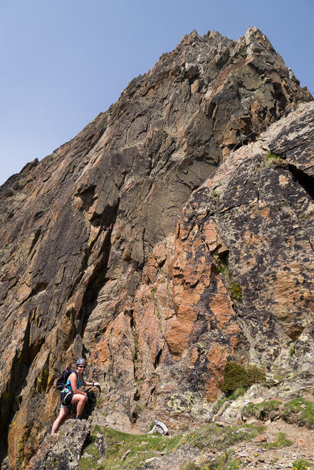 Summit in the background