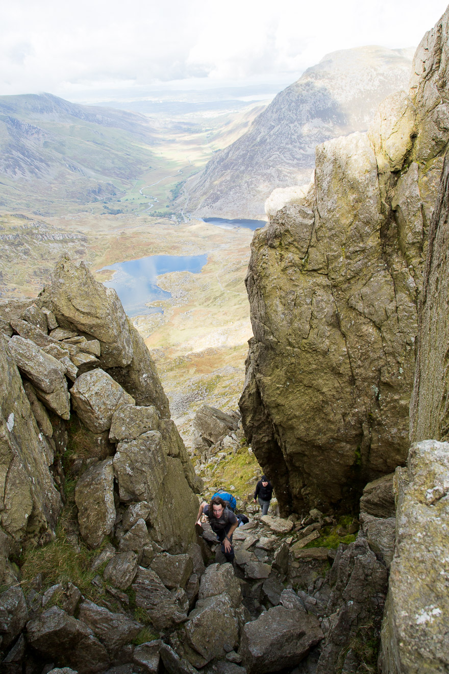 Looking out to Anglesey while scrambling up Bristly Ridge