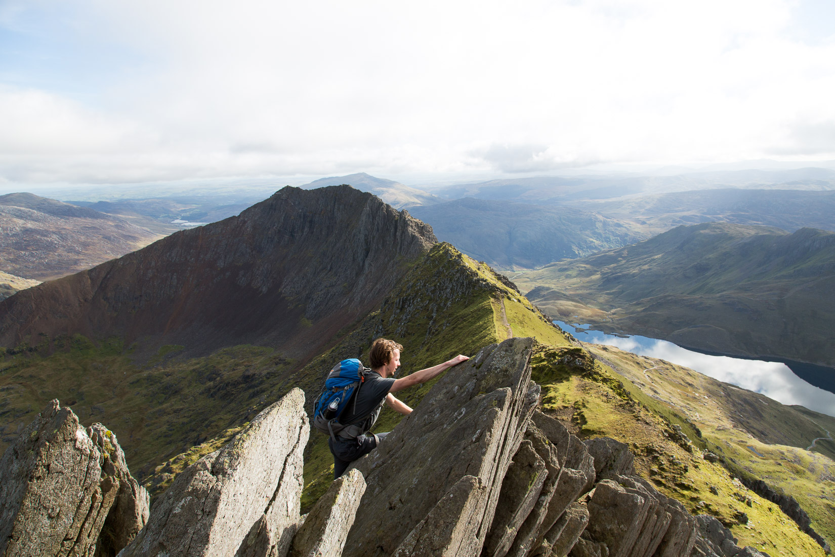 Scrambling on Crib y Ddysgl with Crib Goch in the background
