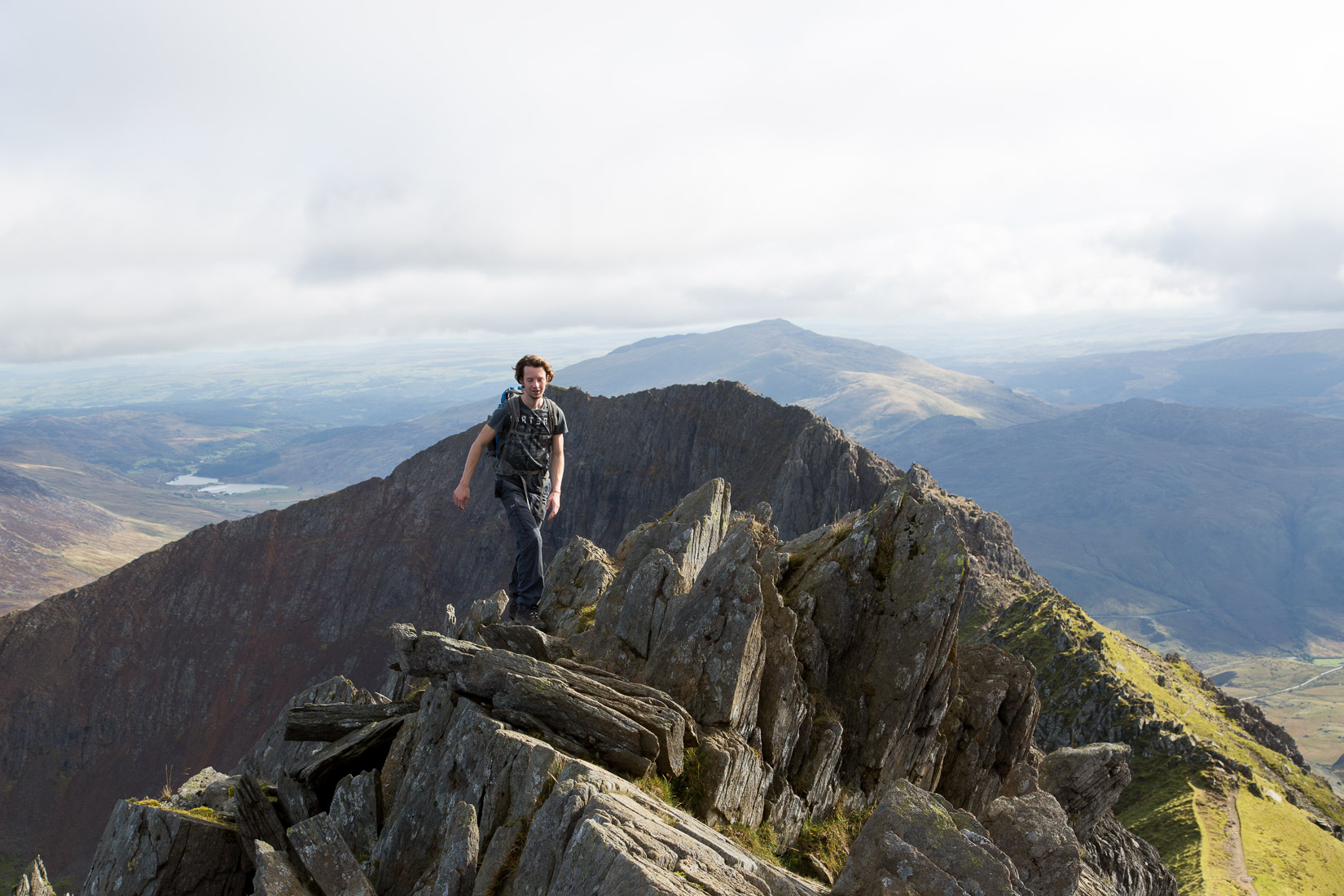 Scrambling on Crib y Ddysgl with Crib Goch in the background