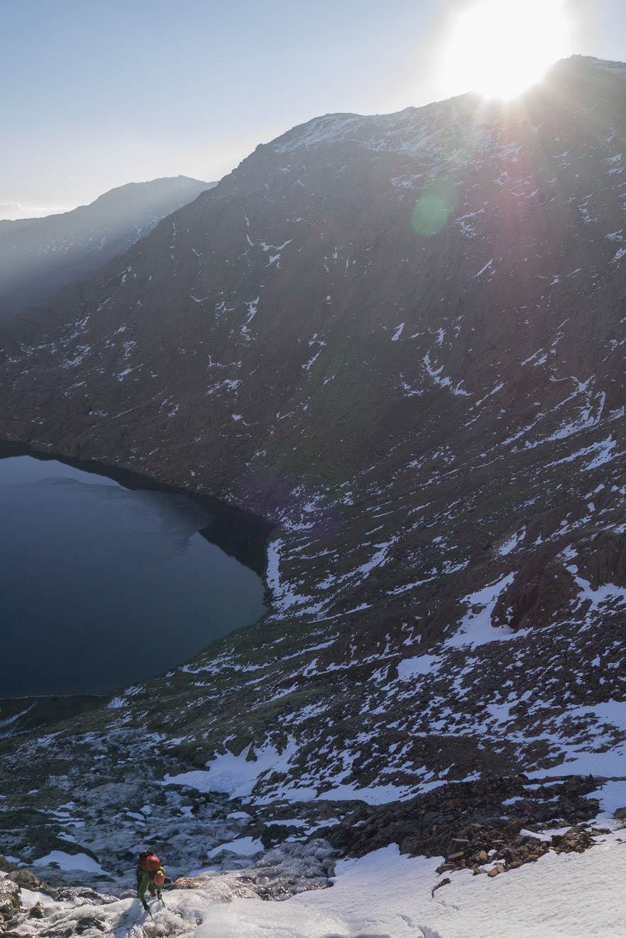 Climbing the waterfall above Llyn Glaslyn