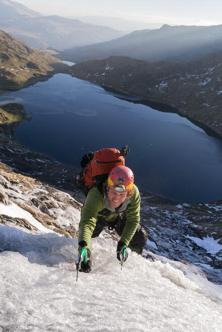 Climbing the waterfall above Llyn Glaslyn