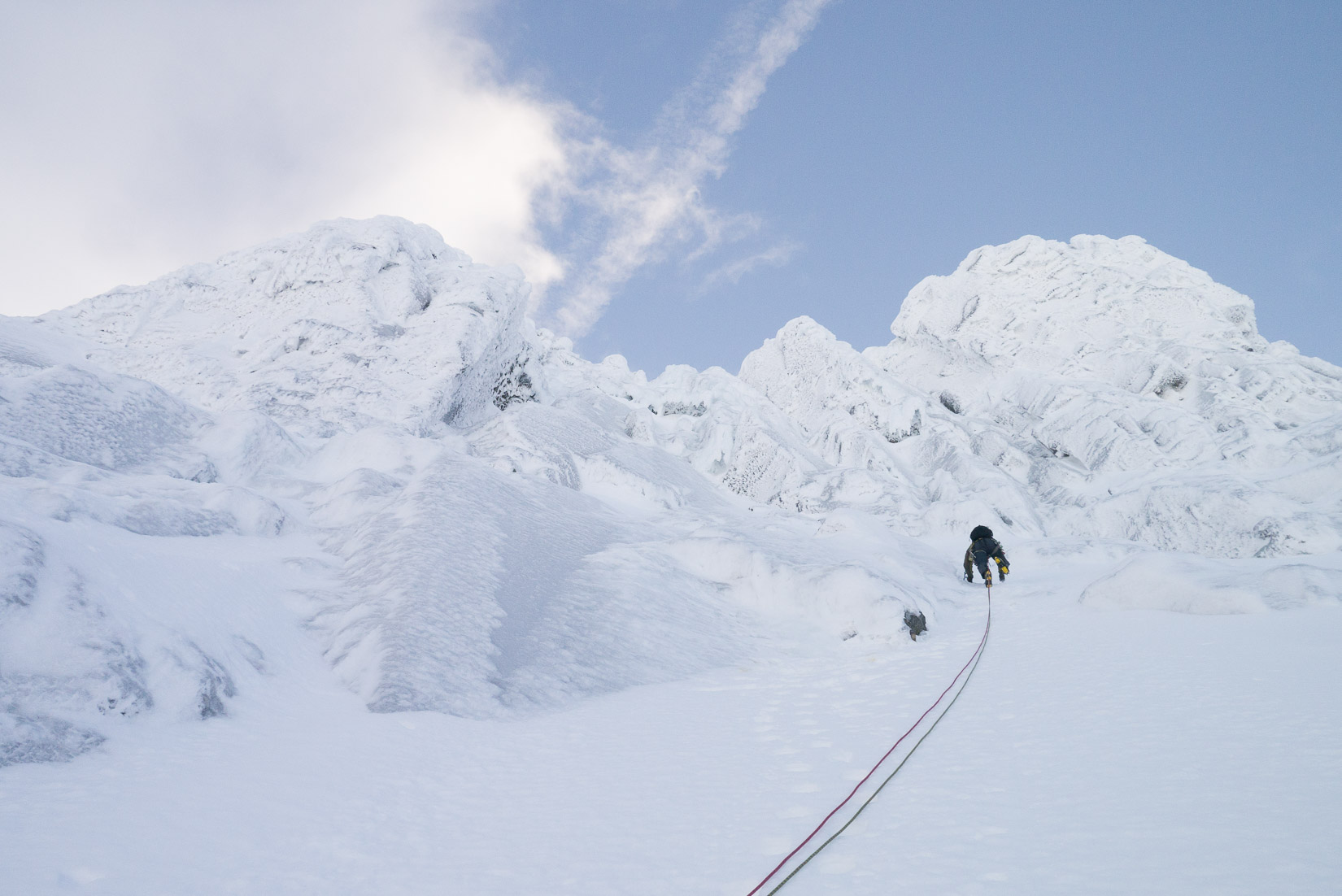 Alex leading the final pitch up the corner