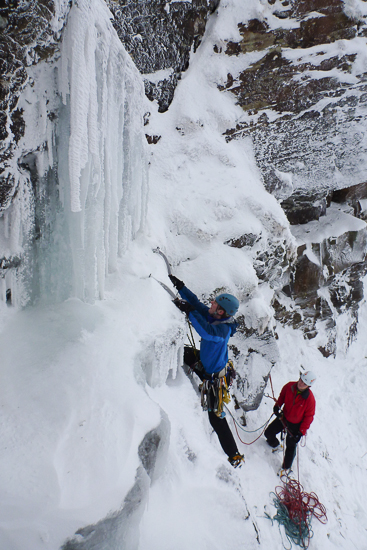 Me starting the ice on Waterfall Gully
