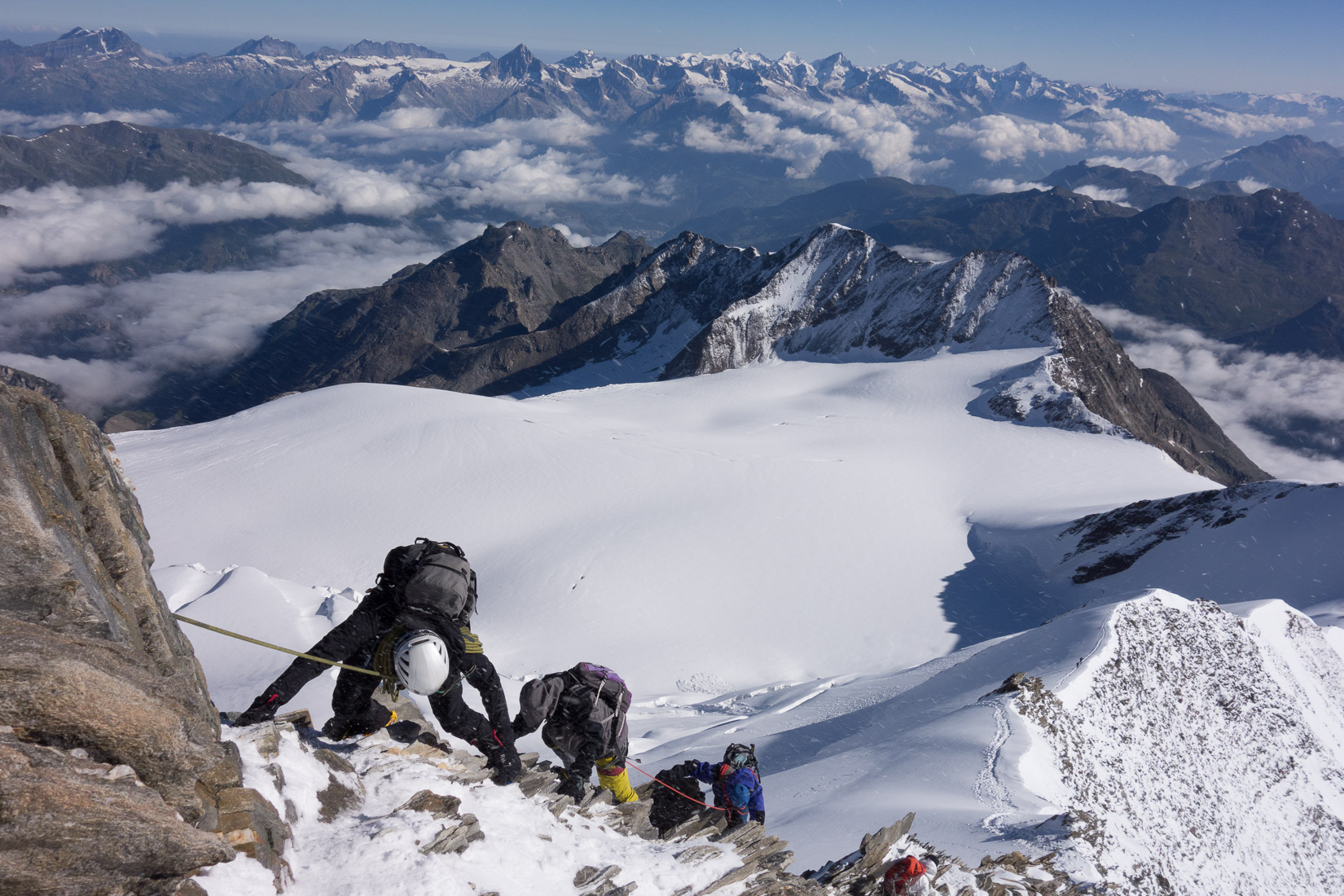 Descending the summit rocks