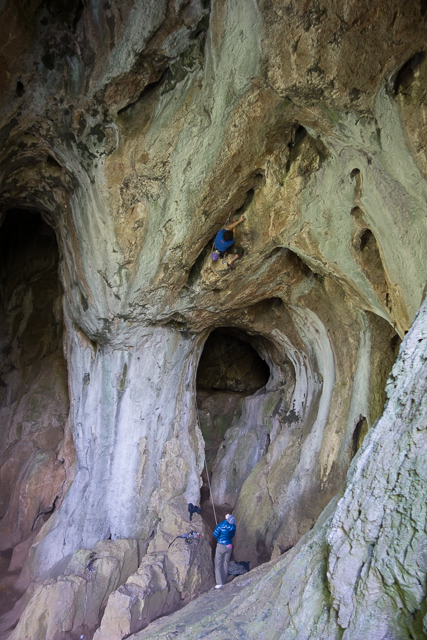 Climbing in Thor's Cave