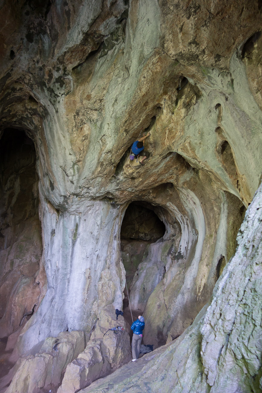 Climbing in Thor's Cave