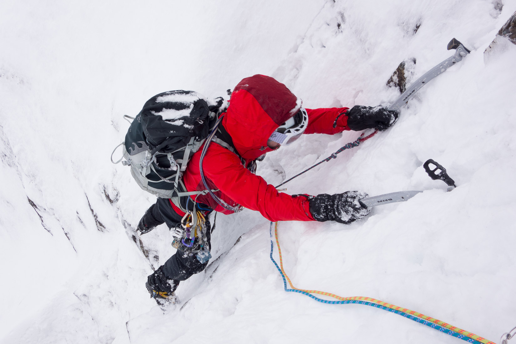 At the top of the first pitch of Raeburns Route