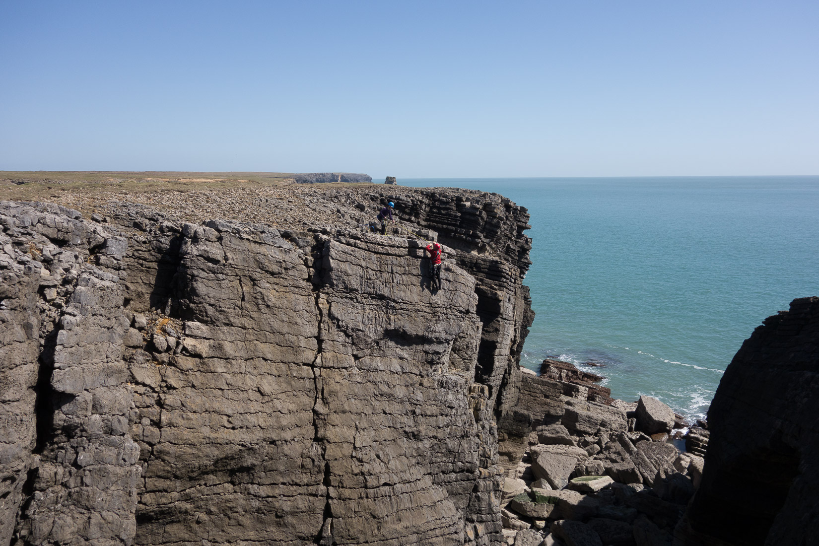 Another team topping out of "Don’t Climb  ‘till you can see