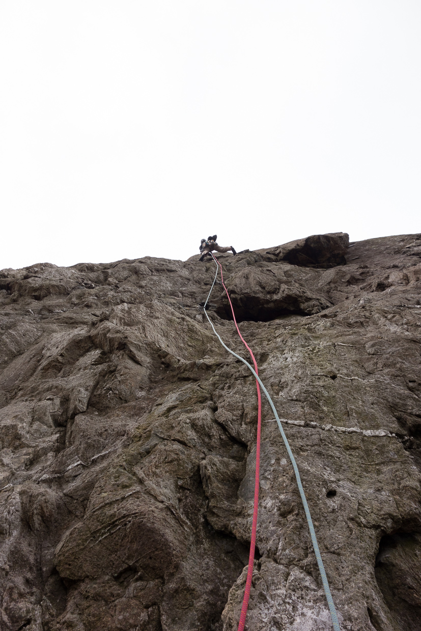 Andrew about to start the crux on Superdirect