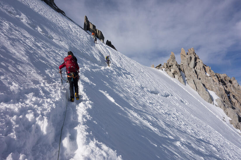 Traversing to the start of the ridge