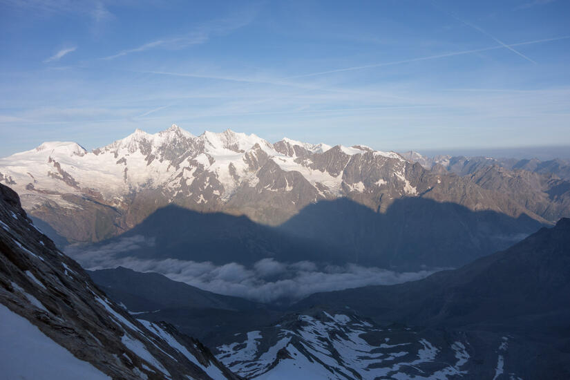 Morning light on the Saas Mountains