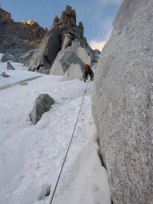 Me heading off on the first steep pitch