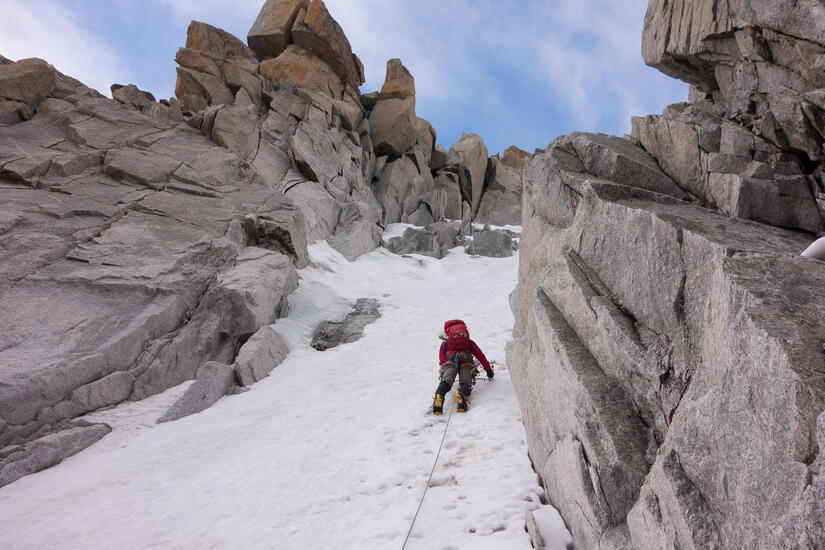 Rich leading the second steep pitch