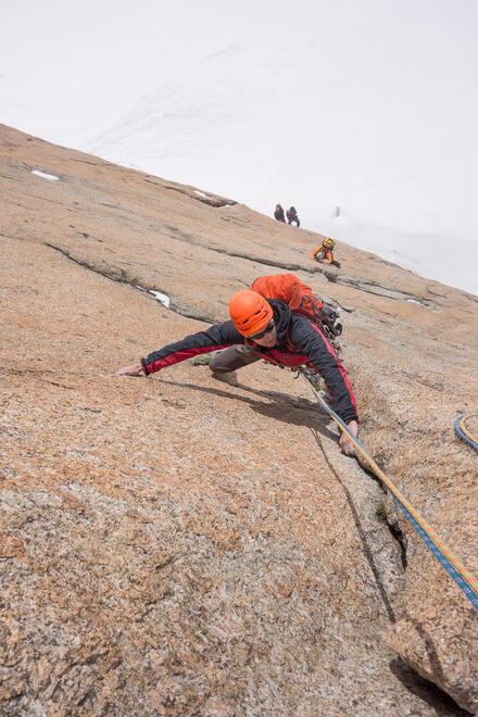 Fantastic climbing at the top of P4