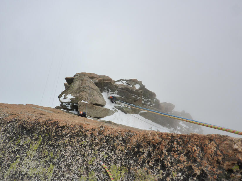 Abseiling into the mist