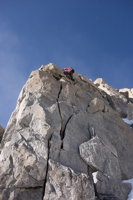 Rich leading the final rock step to the summit