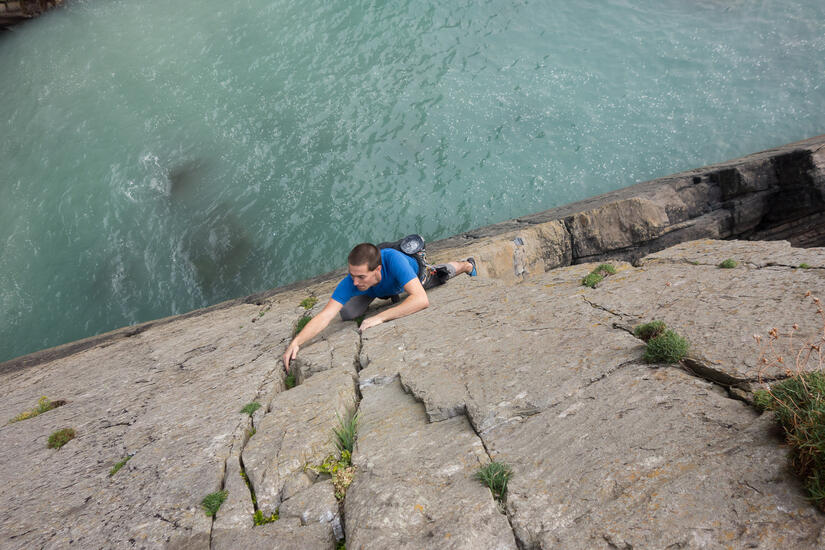 Andrew moving onto the face of Shangri-La