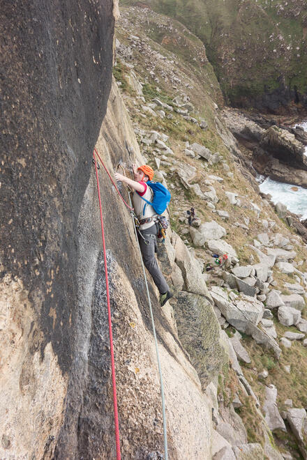 Rich on the traverse on Suicide Wall