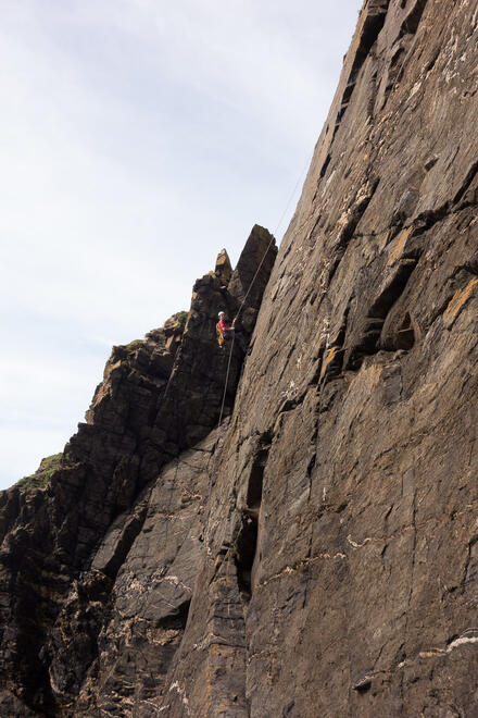 Abseiling into Kenidjack