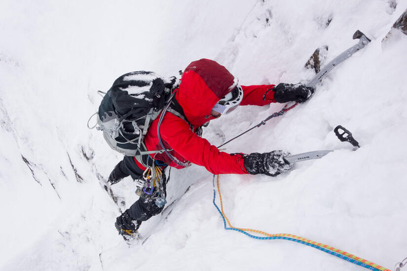 At the top of the first pitch of Raeburns Route