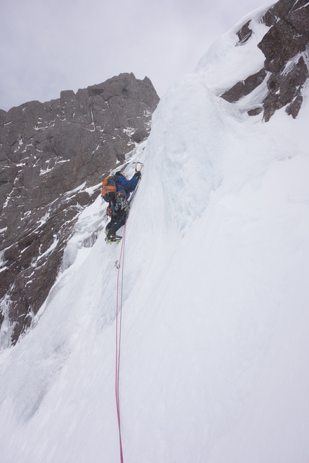 Fun ice pitch on Central Gully, Lurcher's Crag