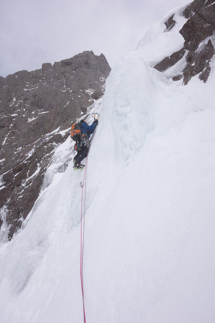 Fun ice pitch on Central Gully, Lurcher's Crag