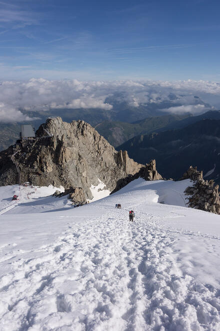 Heading up the glacier to the Petite Aiguille Verte