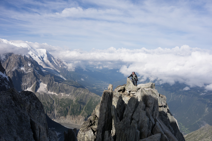 David high above Chamonix on the Petite Aiguille Verte