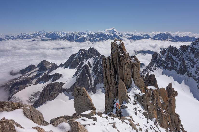 Approaching the Flèche Rousse on the Aiguille d'Argentiere