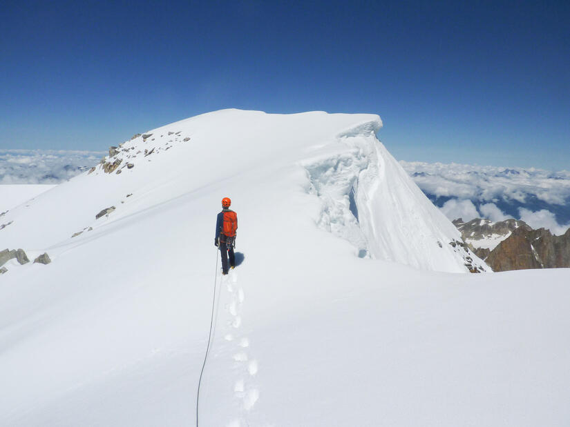 Nearly at the summit of the Aiguille d'Argentiere