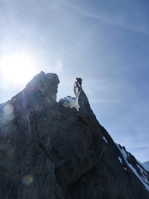 Me on the final tower of the North Ridge of the Weissmies