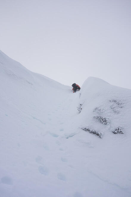 Descending the steep section of Number 3 gully