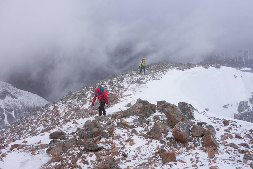 Heading up to the descent gully