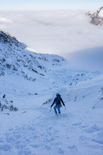 Descending back down to the base of the crag