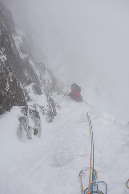 Tony climbing the crux pitch