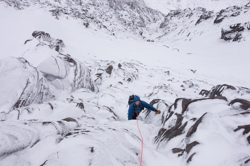 Climbing up to the Corrag Bhuidhe Pinnacles