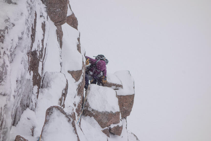 Becky on the initial chimney