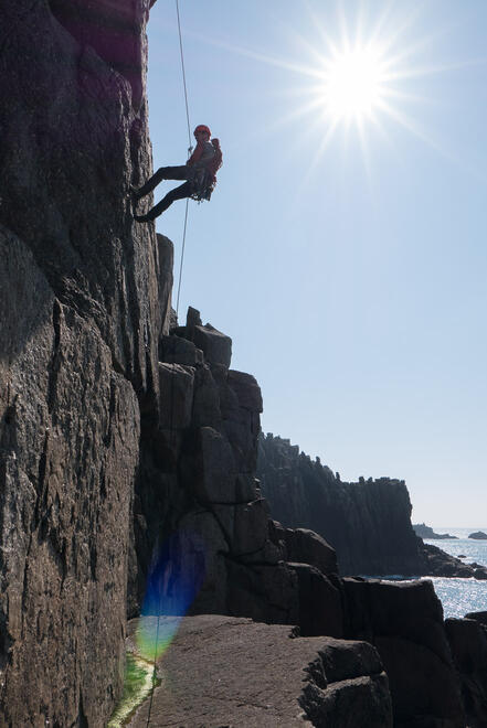 Abseiling into Carn Bara