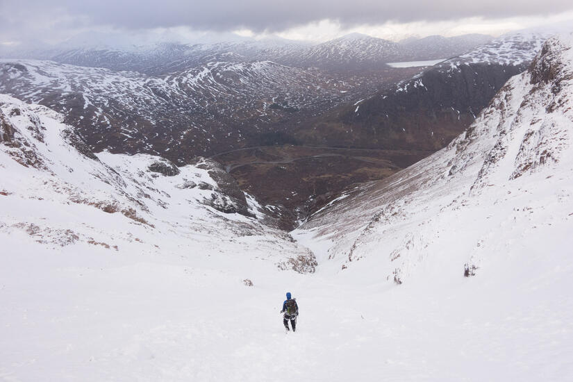 Steve descending after climbing Curved Ridge