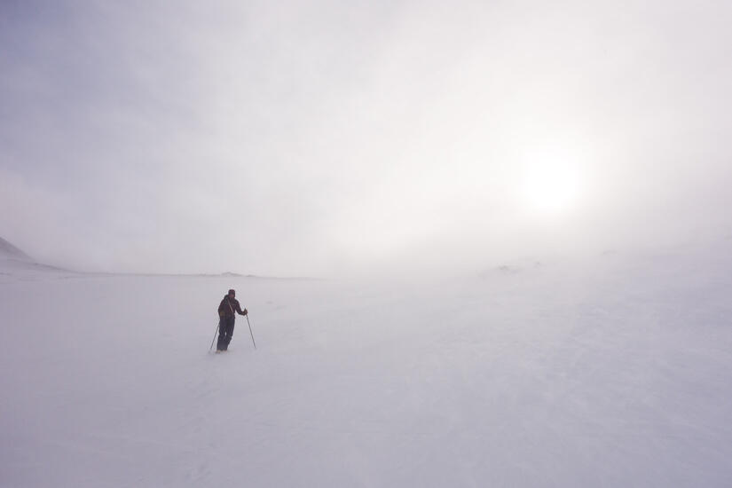 Lots of wind and spindrift on the descent