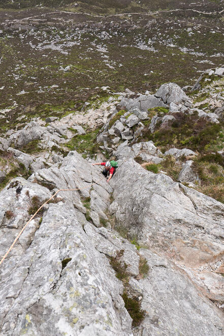 Great climbing near the start of Grooved Arete