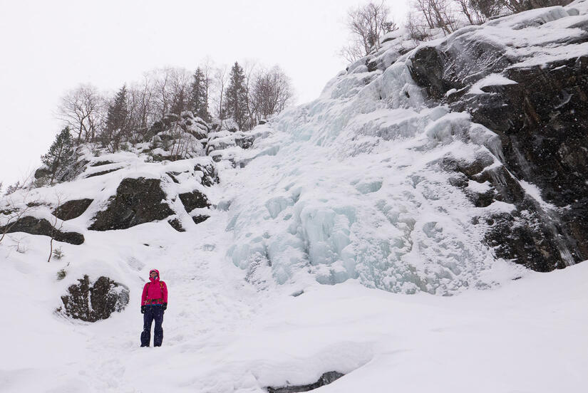 Becky in front of her climb