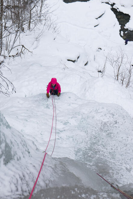 Becky approaching the final steep section on Trippel